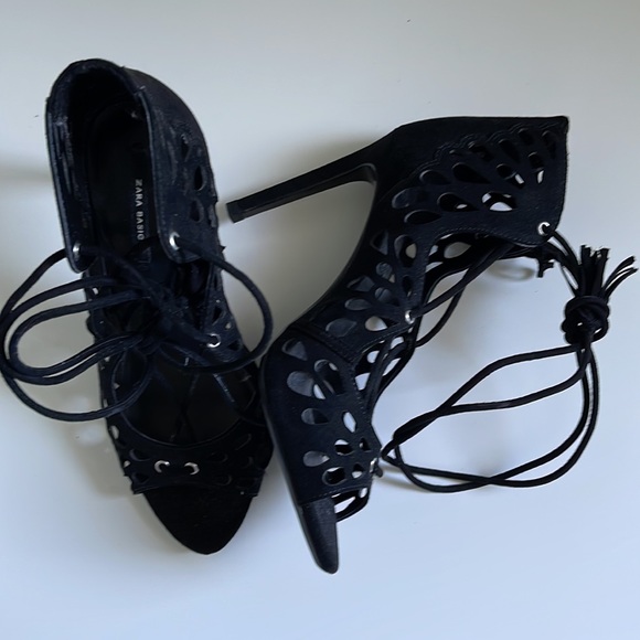 Zara black suede lace up heels. - Picture 2 of 6